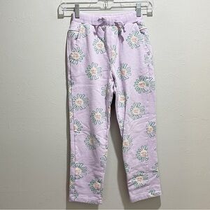 PETER JENSEN Girl’s Kids Lavender Graphic French Terry Pants Daisies Size M 9Y